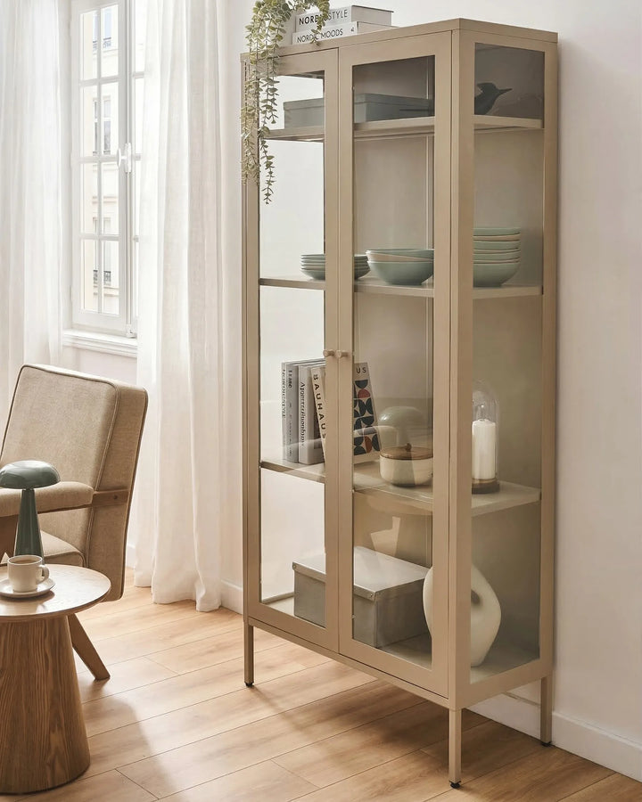 Beige 80 cm glass display cabinet