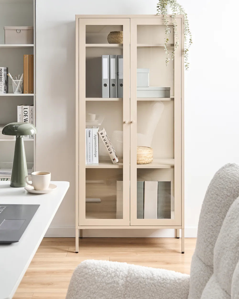 Glass Display Cabinet 80 cm Metal Beige Shelah