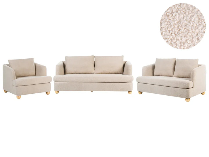 Living Room Set 6 Seater Boucle Beige Merrylite