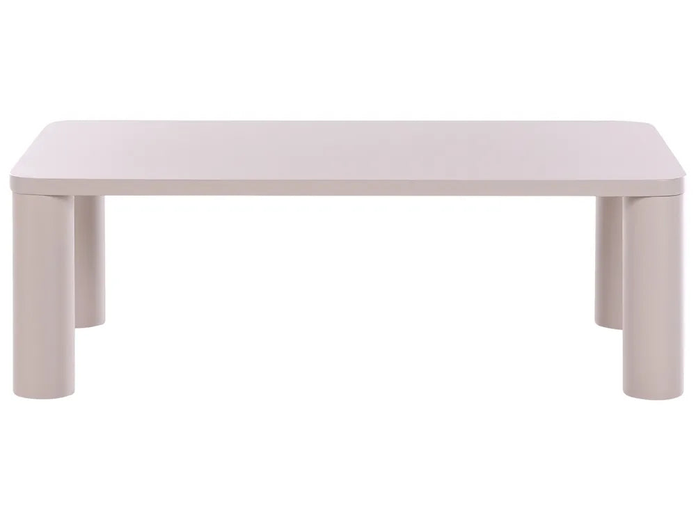 A minimalist rectangular low table with a light beige top and matching cylindrical legs, shown against a plain white background.