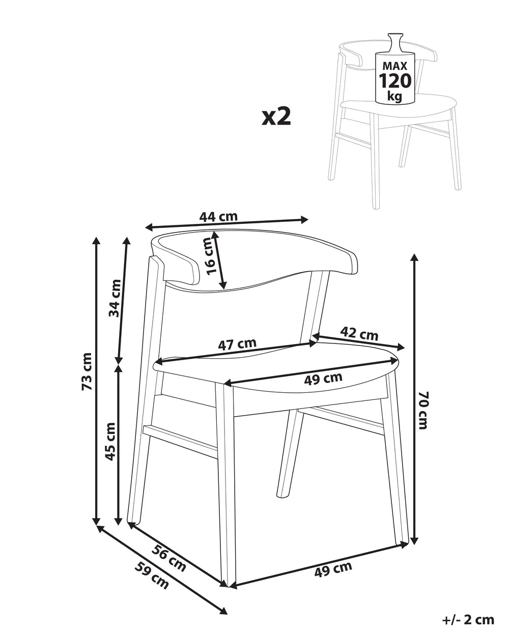 Set of 2 Dining Chairs Fabric Dark Brown/ Off-White Cassina