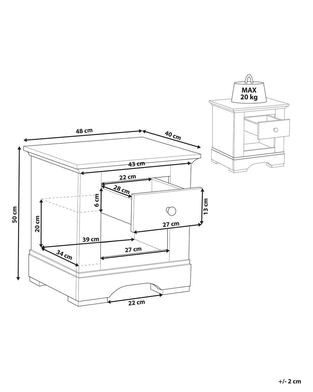 1 Drawer Bedside Table White Ezzell