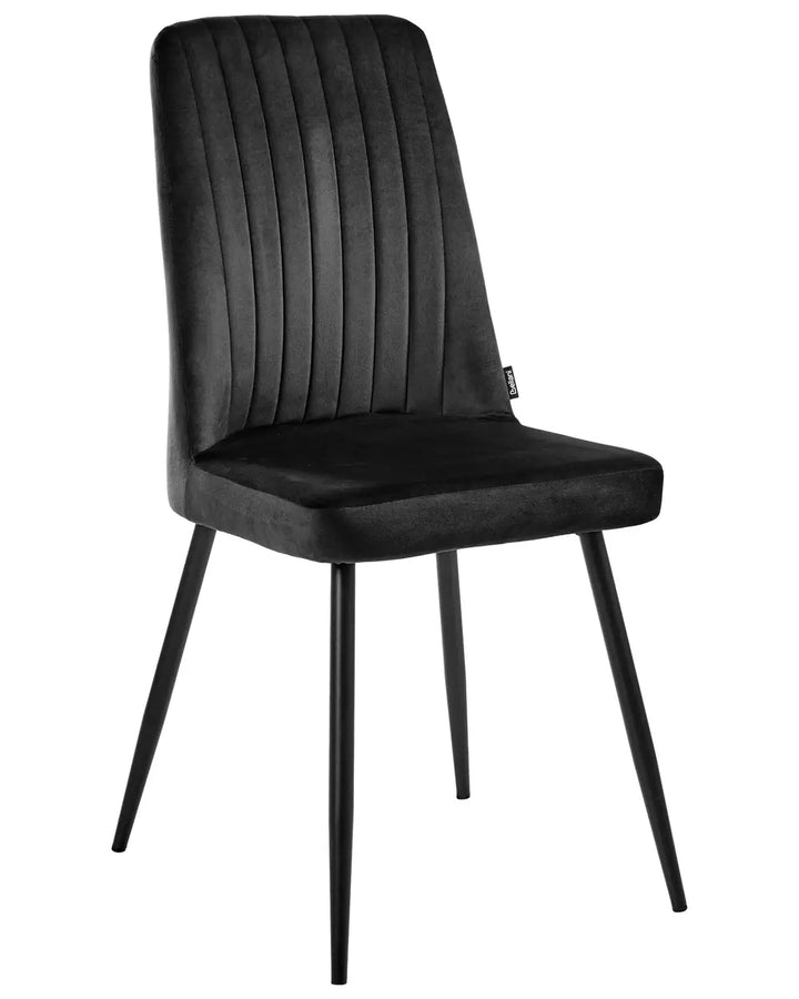 Green upholstered chair with black legs on a white background