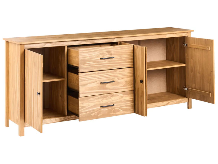 3 Door Sideboard Pine Wood Light Brown Sofia