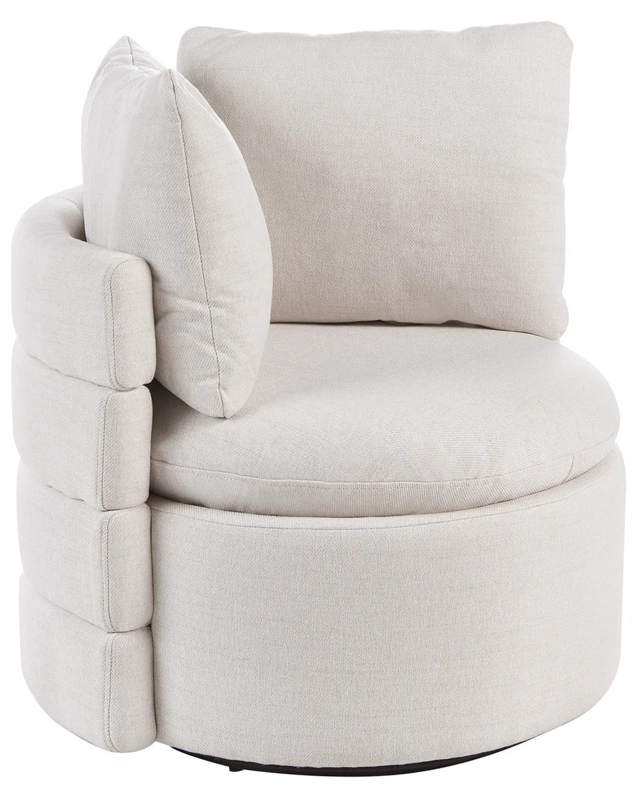 Beige armchair with a round base on a white background