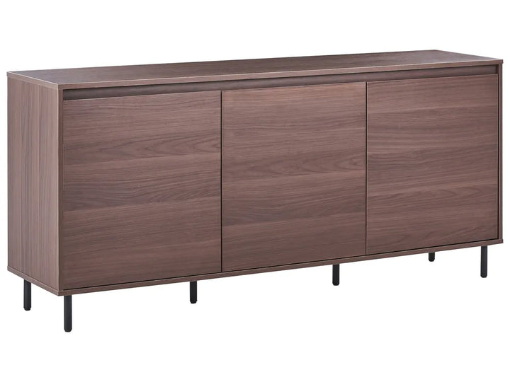 Wooden sideboard with three doors on a white background