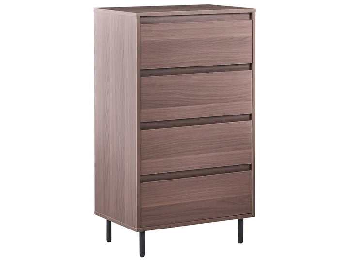 Wooden dresser with four drawers on a white background