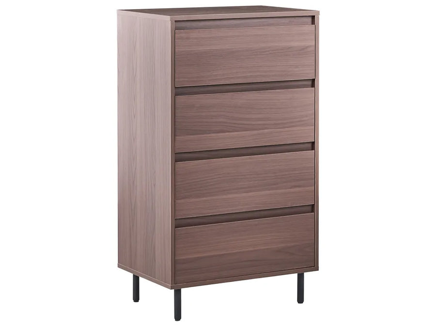 Wooden dresser with four drawers on a white background