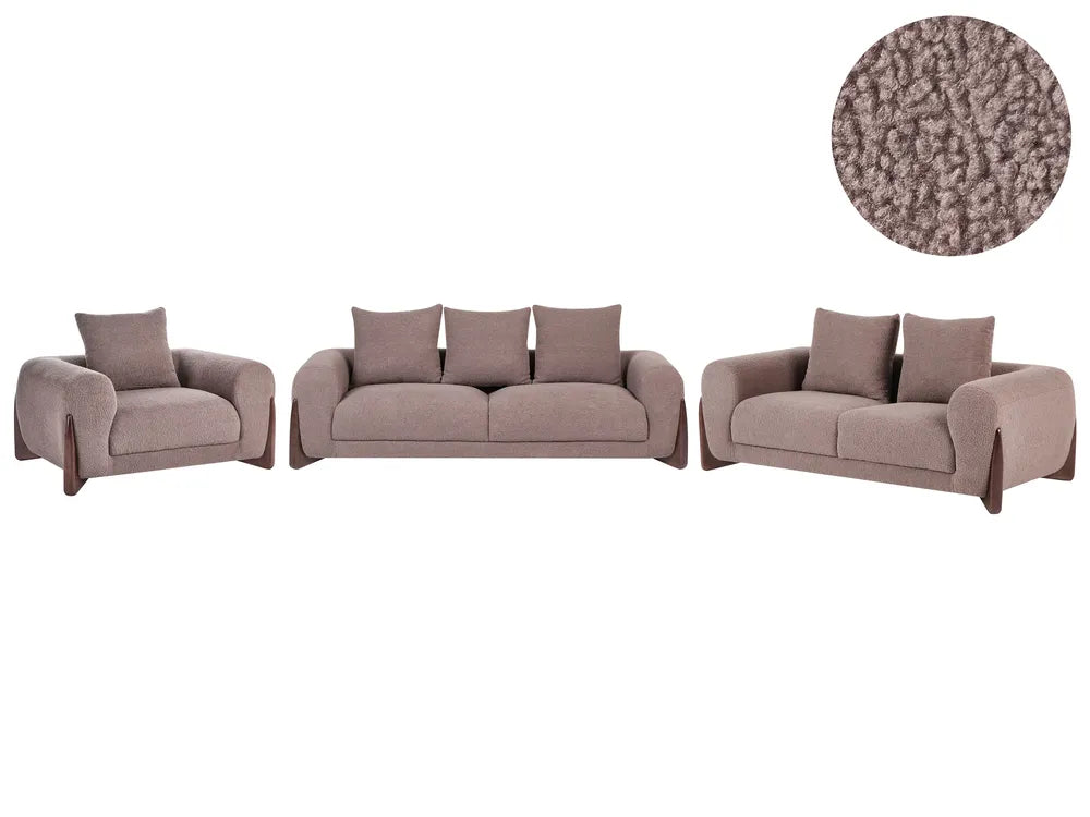 Living Room Set 6 Seater Boucle Brown Nertila