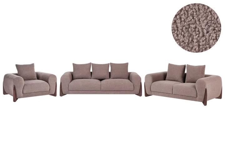 Living Room Set 6 Seater Boucle Brown Nertila