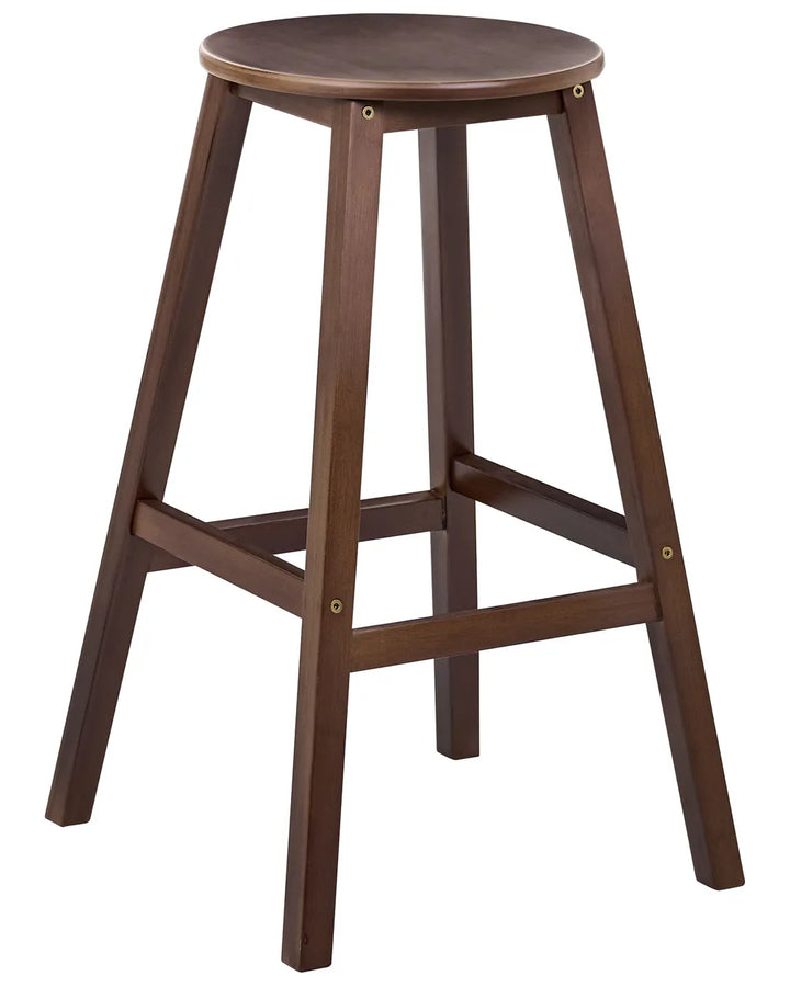 Wooden bar stool with a round seat on a white background