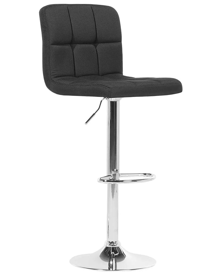 Black bar stool with a chrome base on a white background