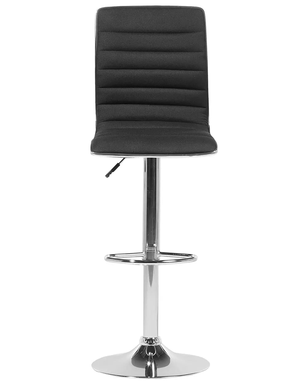 Black bar stool with a chrome base on a white background