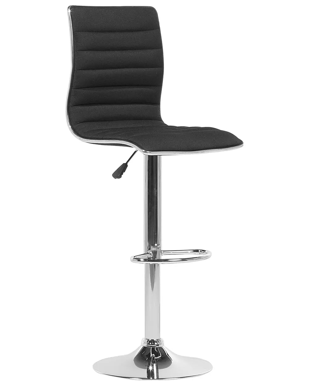Gray bar stool with a chrome base on a white background