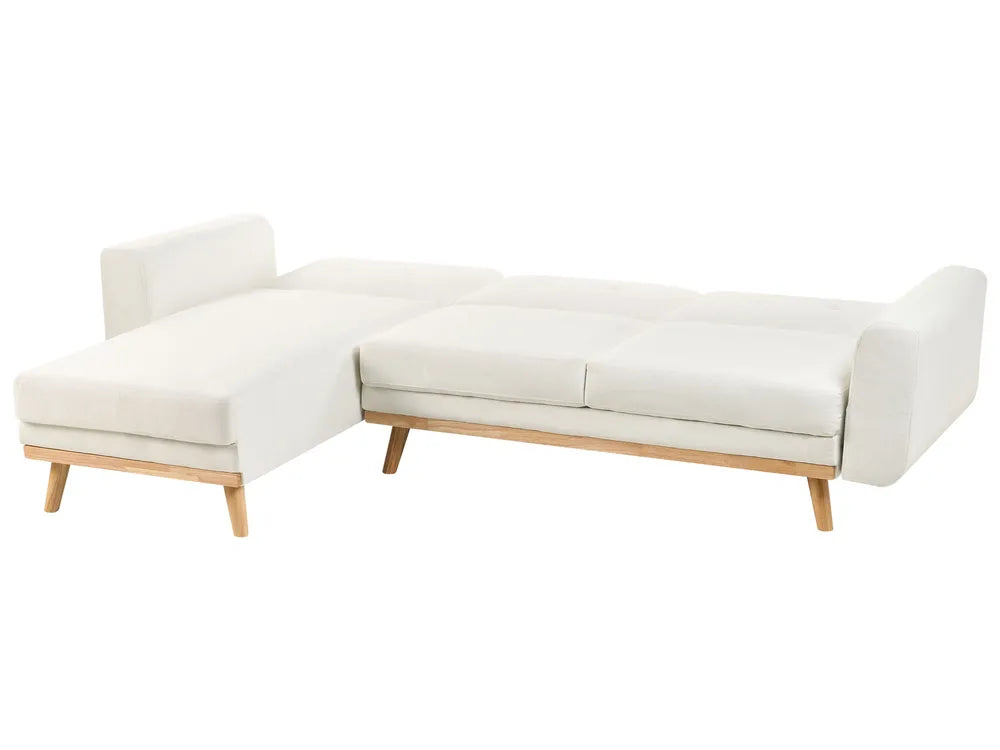 Corner Sofa Bed 3 Seater Fabric White Right Hand Reggis