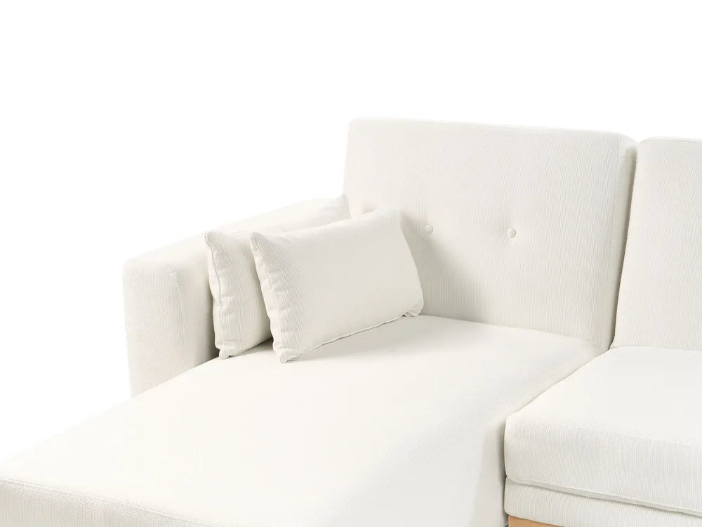 Corner Sofa Bed 3 Seater Fabric White Right Hand Reggis