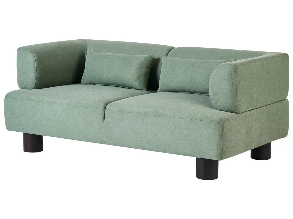 Green sofa with dark legs on a white background