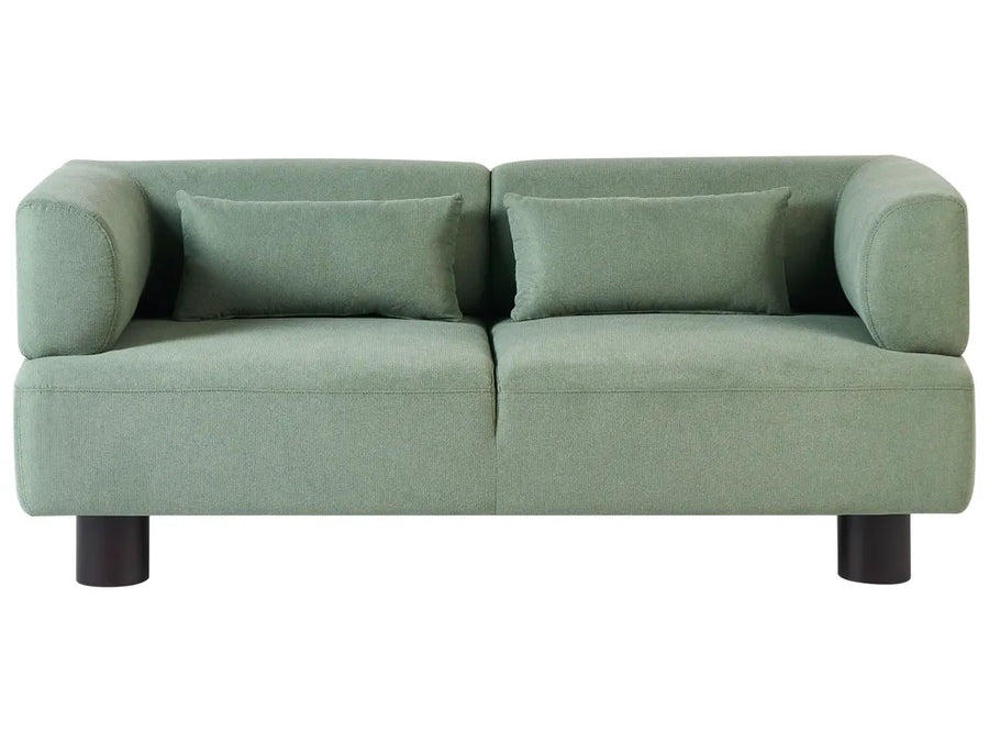 Green sofa with two cushions on a white background