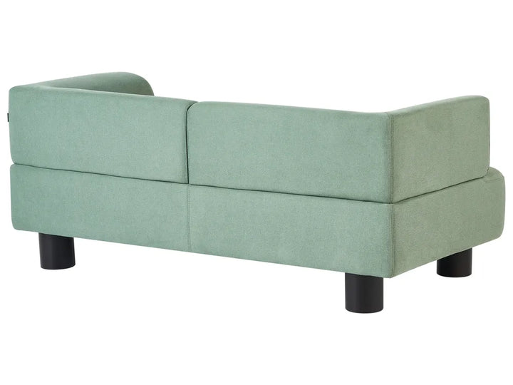 Green sofa with black legs on a white background