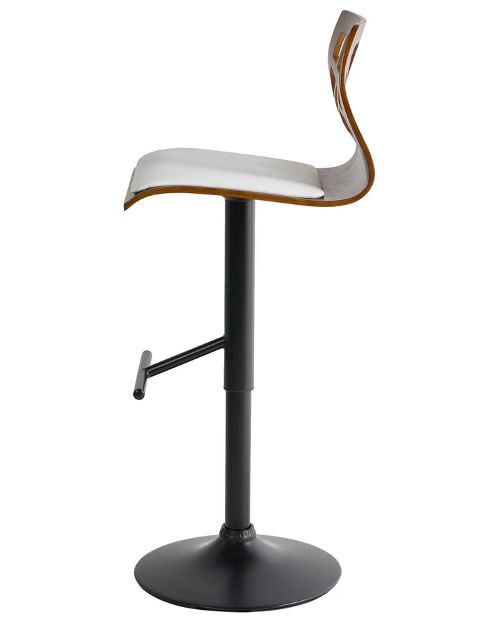 Modern bar stool with white seat and black base on a white background