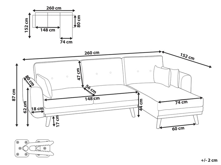 Corner Sofa Bed 3 Seater Fabric White Left Hand Reggis
