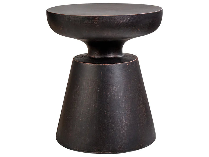 Dark brown side table with a minimalist design on a white background