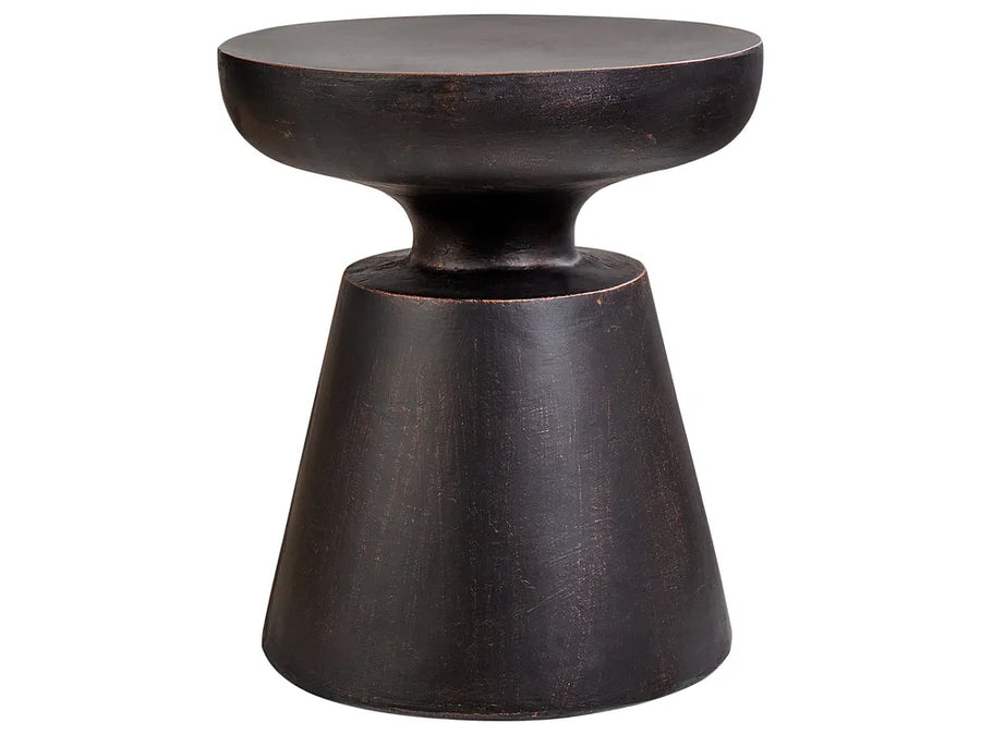 Dark brown side table with a minimalist design on a white background