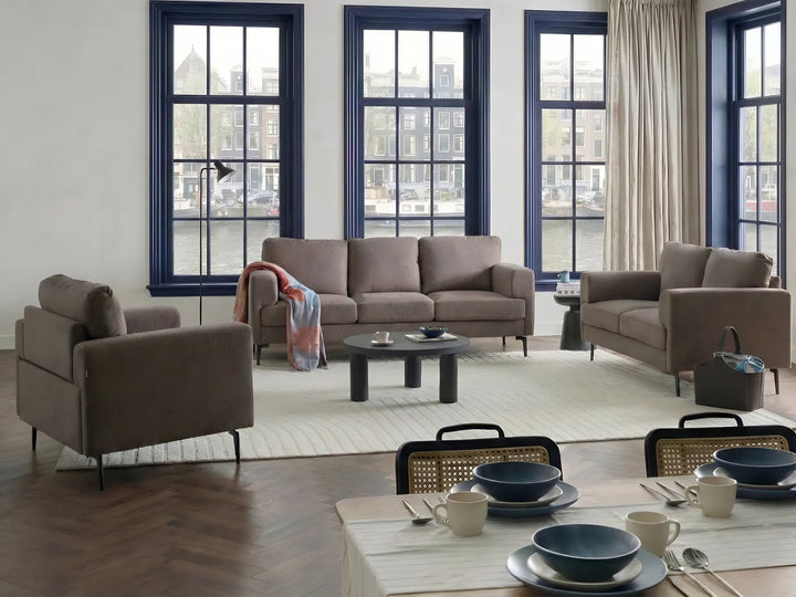 Six-seater brown living room furniture set
