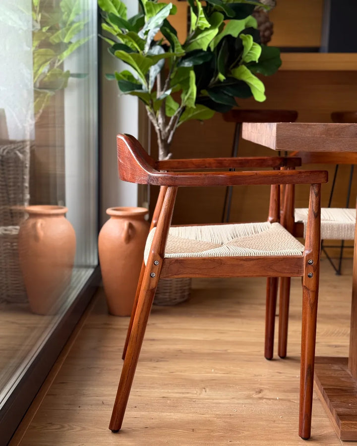 Set of 2 Dining Chairs Wood Dark Brown/ Beige River