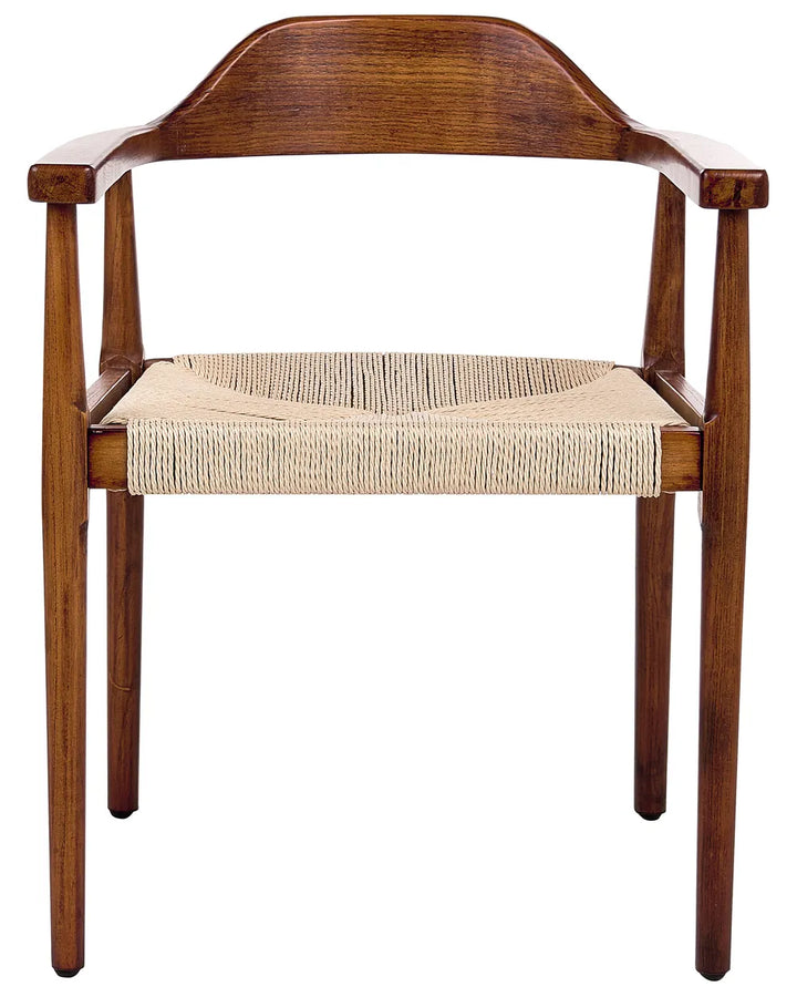 Set of 2 Dining Chairs Wood Dark Brown/ Beige River