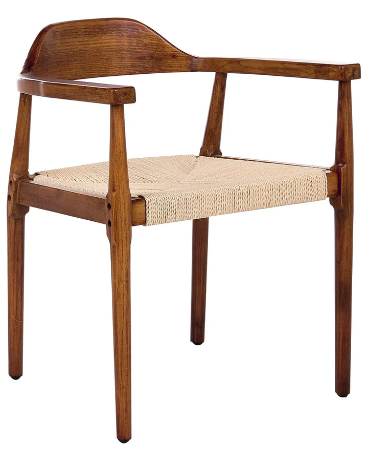 Set of 2 Dining Chairs Wood Dark Brown/ Beige River