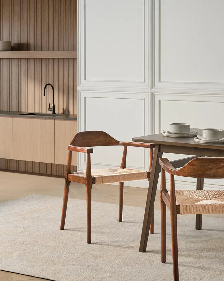 Set of 2 Dining Chairs Wood Dark Brown/ Beige River