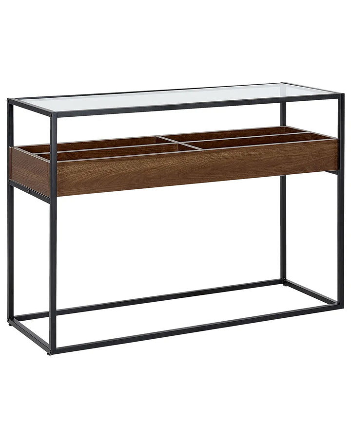 Dark wood and black console table