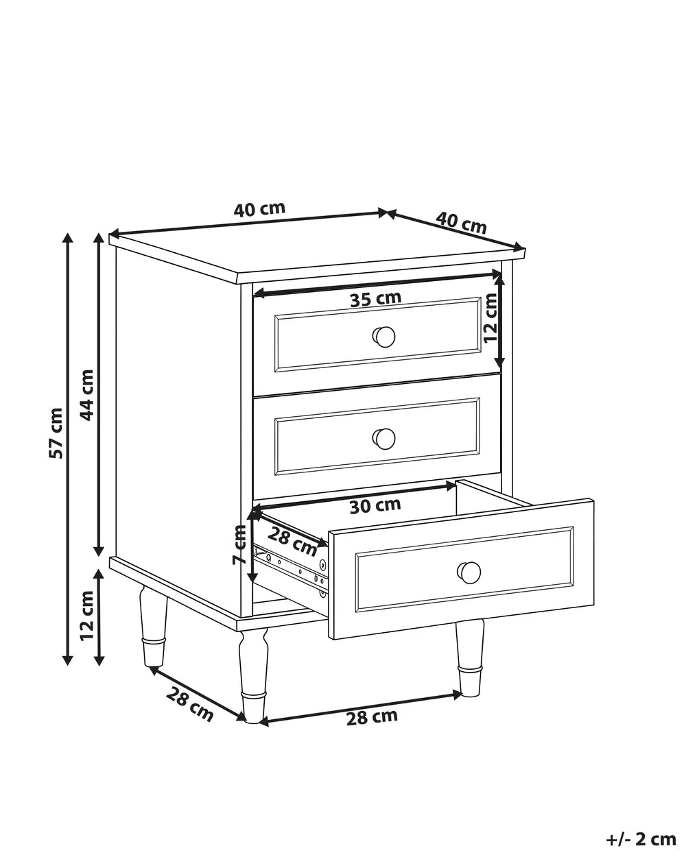 3 Drawer Bedside Table Beige Pippa