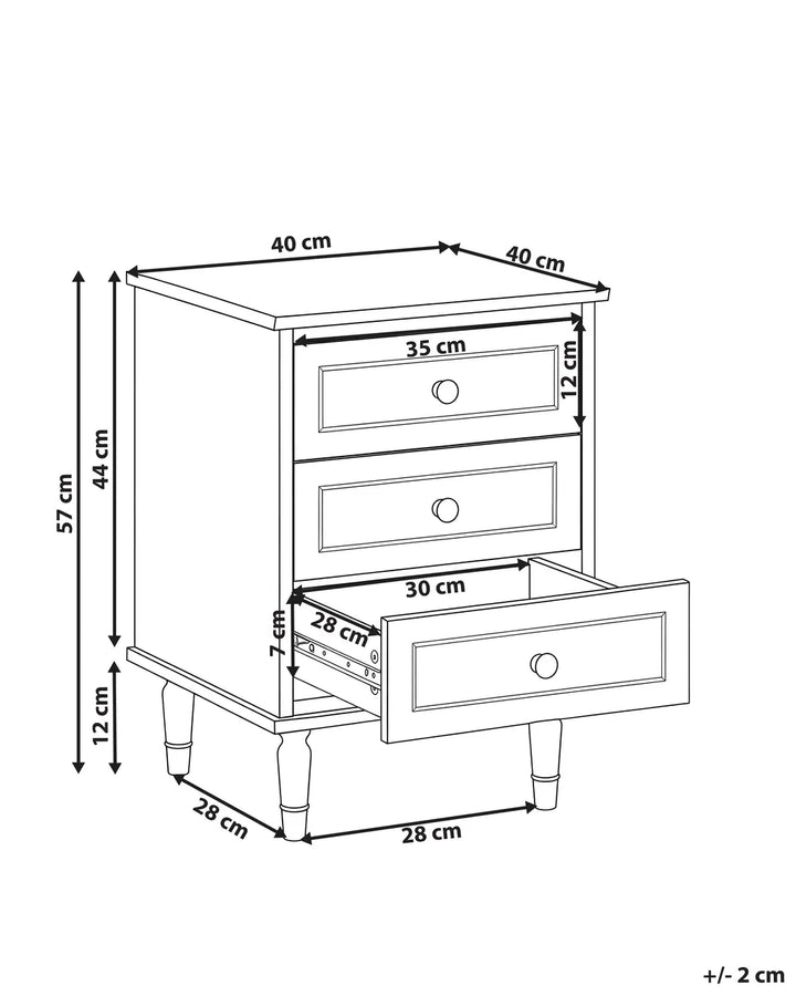 3 Drawer Bedside Table Beige Pippa