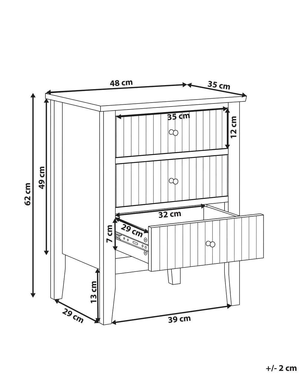 3 Drawer Bedside Table White Bonnie
