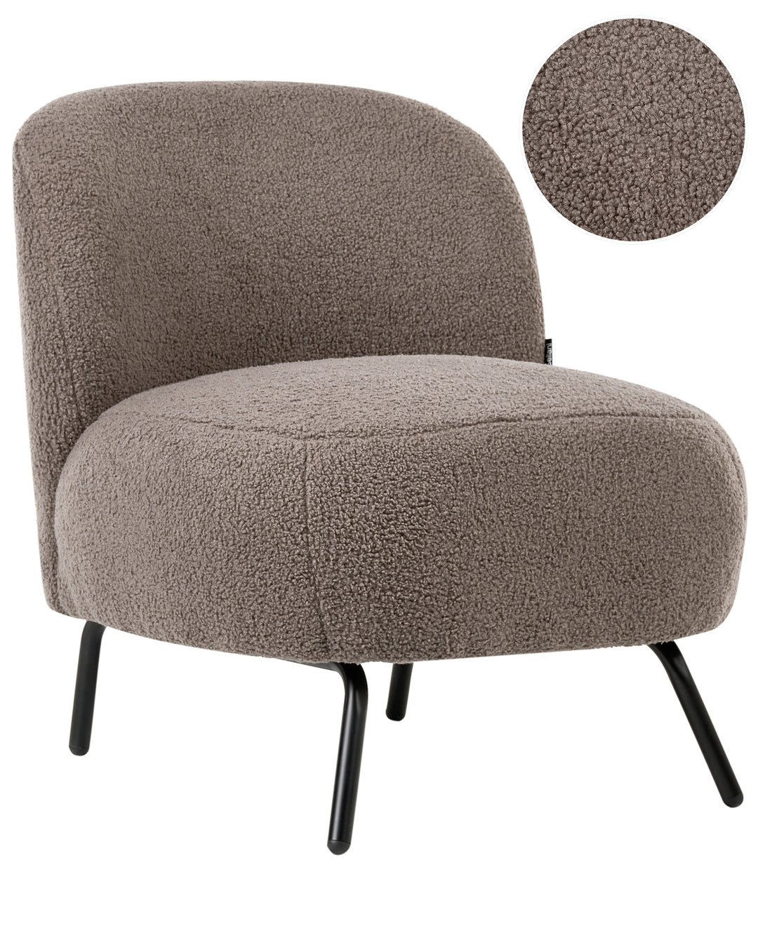 Brown textured armchair with a close-up of the fabric texture on a white background
