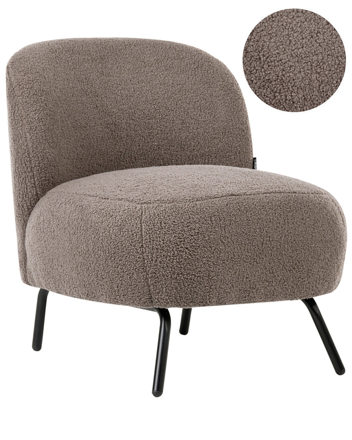Brown textured armchair with a close-up of the fabric texture on a white background