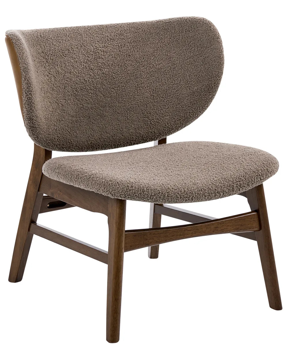 Brown upholstered chair with wooden legs on a white background