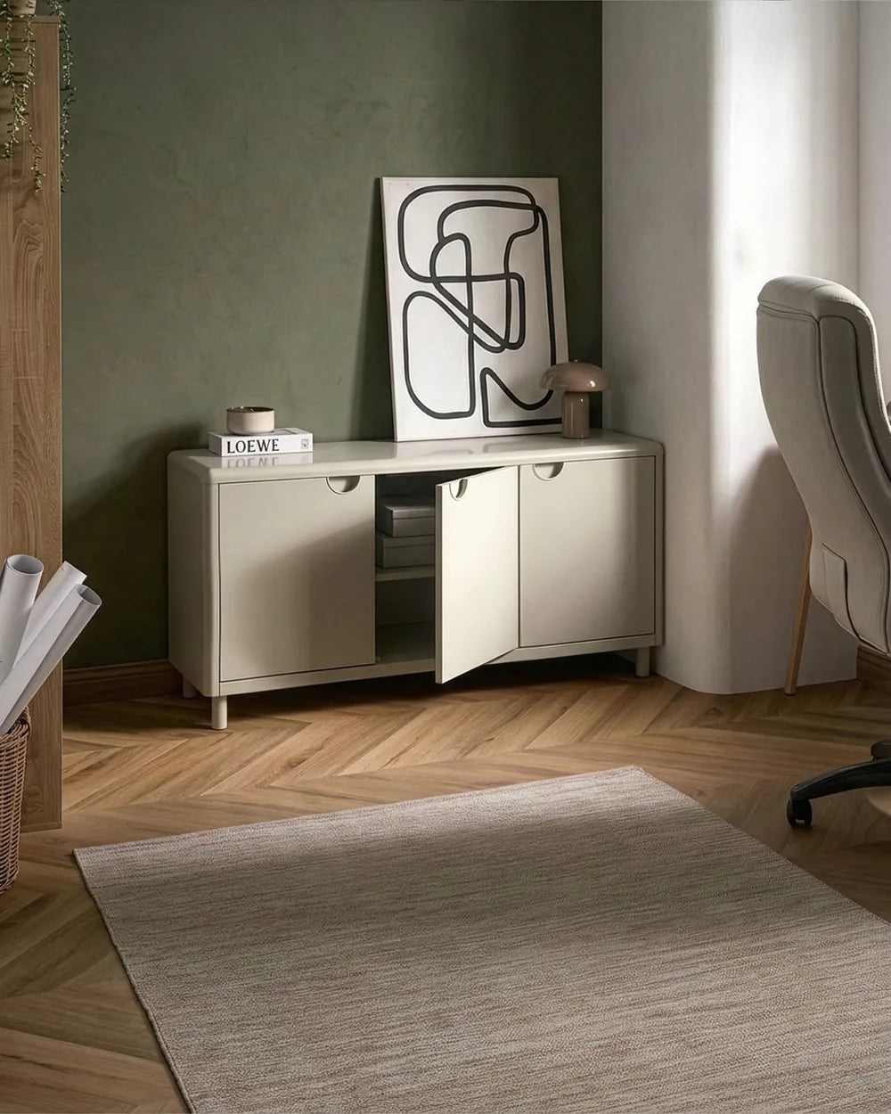 3 Door Sideboard Light Beige Madelina