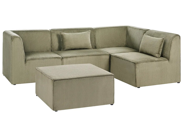 Modular Corner Sofa 4 Seater Left Hand Green Corduroy with Ottoman Ilkeston