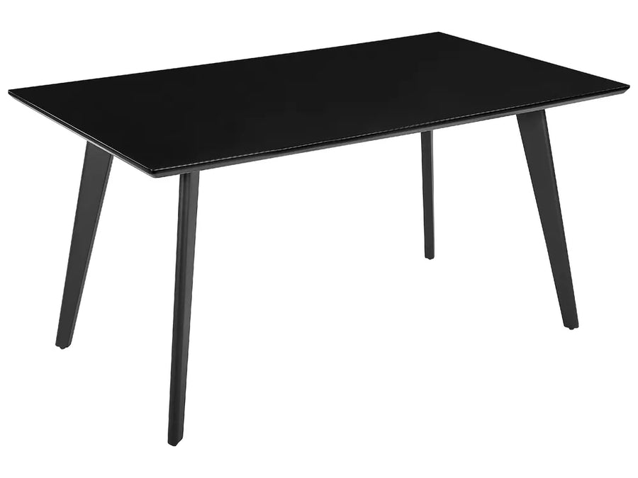 Black rectangular table with four legs on a white background
