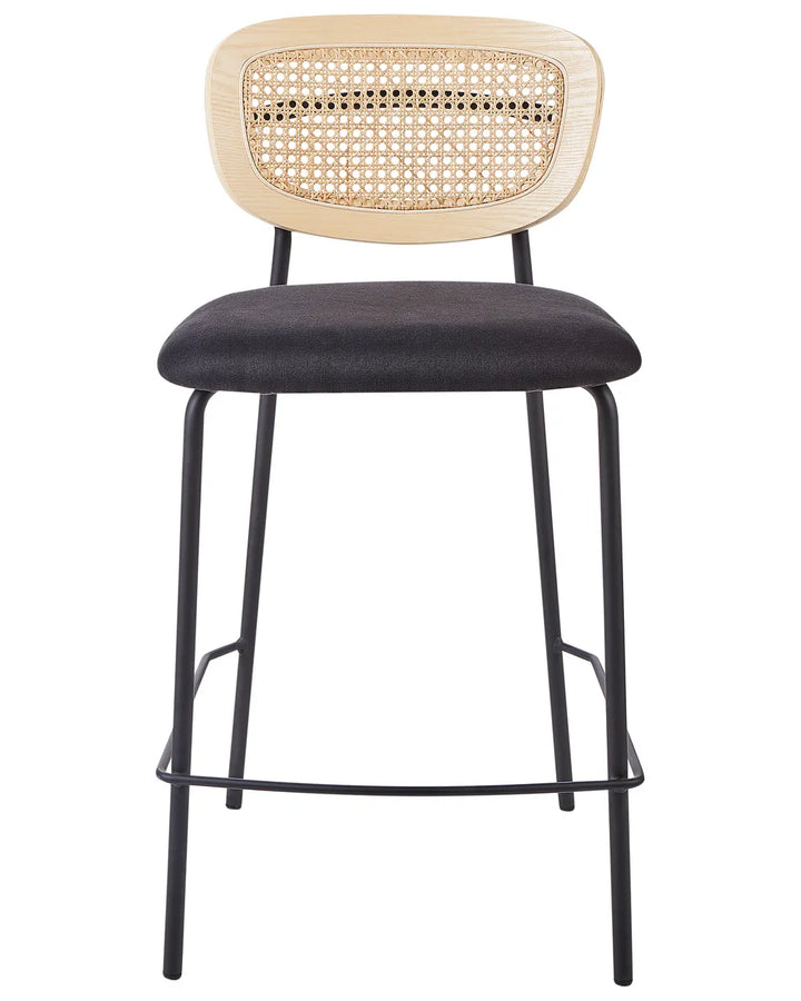 Set of 2 Bar Chairs Rattan Black Linnzi