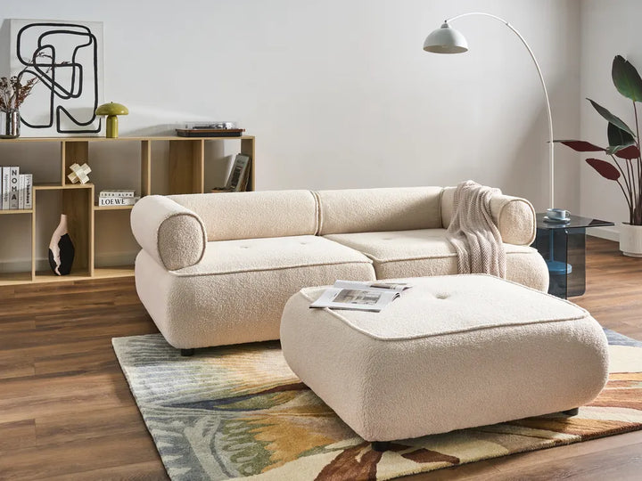 Sofa 3 Seater with Ottoman Boucle Off-White Aillee
