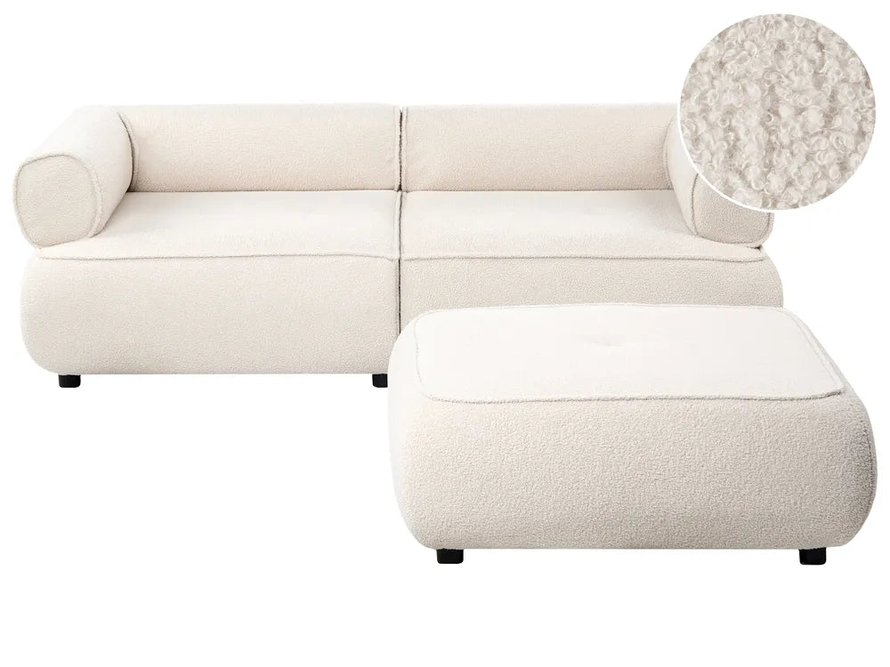 Sofa 3 Seater with Ottoman Boucle Off-White Aillee