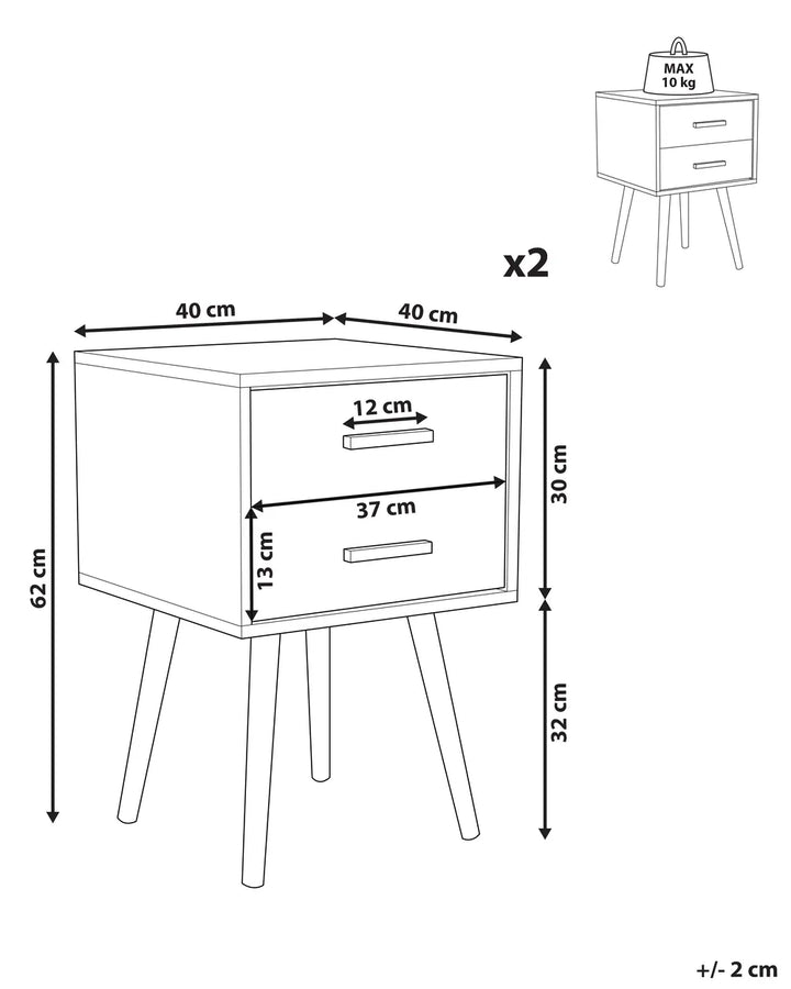 Set of 2 Bedside Tables White Perri