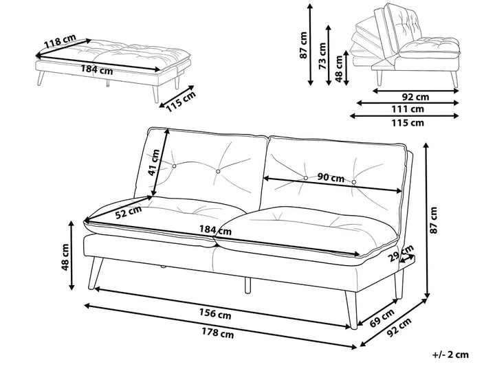 Sofa Bed 3 Seater Fabric White Ayjah