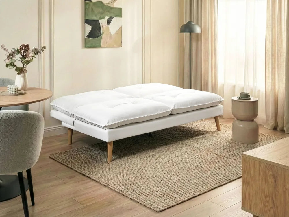 Sofa Bed 3 Seater Fabric White Ayjah