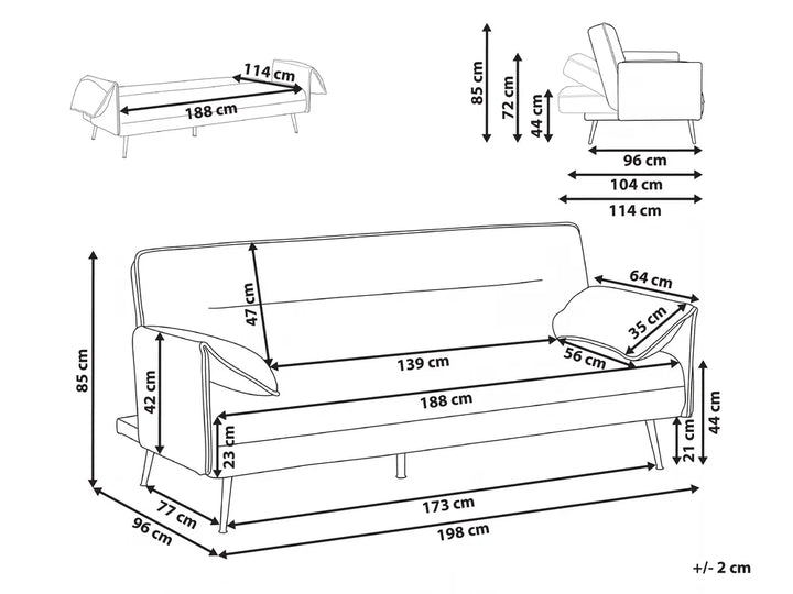 Sofa Bed 3 Seater Fabric Grey Petrillo