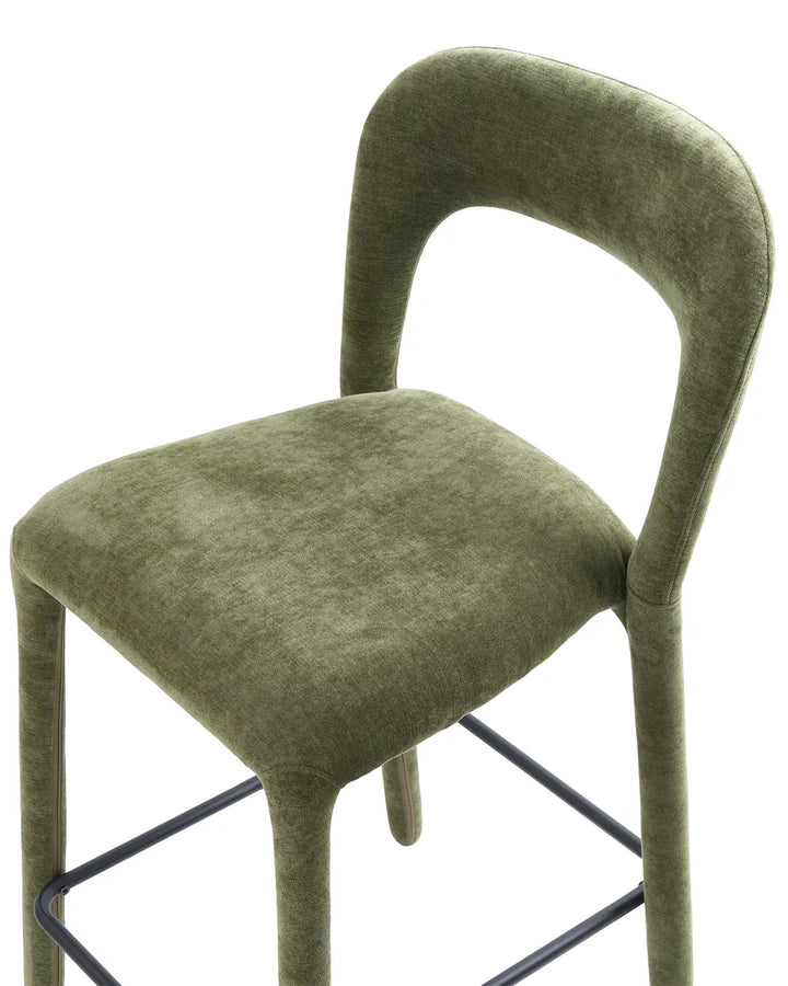 Set of 2 Bar Chairs Chenille Green Fiama